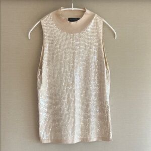 Elegant Cream Sequin Sleeveless Blouse